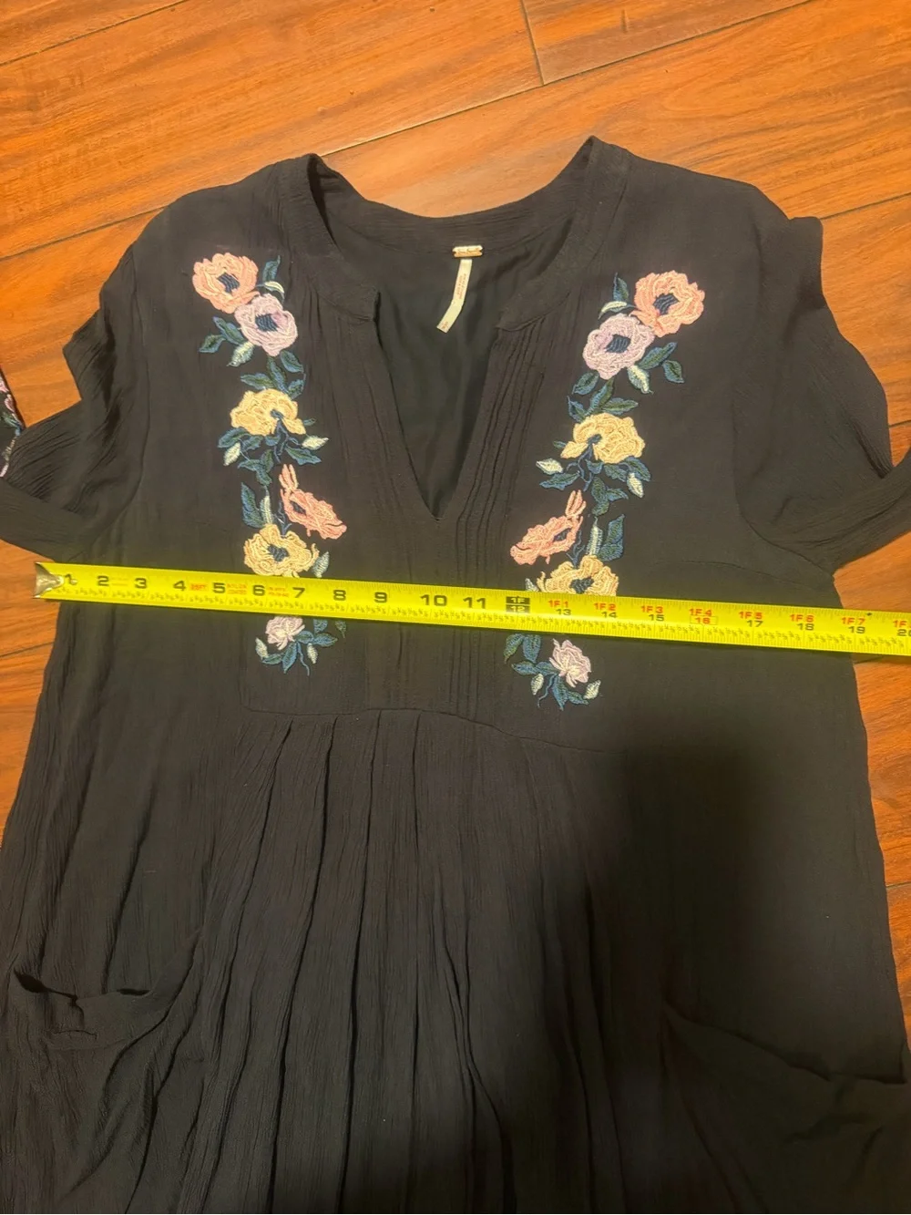 Free People Black Long Sleeve Floral Embroidered Tunic Dress